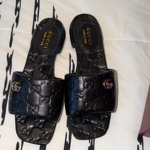 Gucci Black Embossed Logo Slides